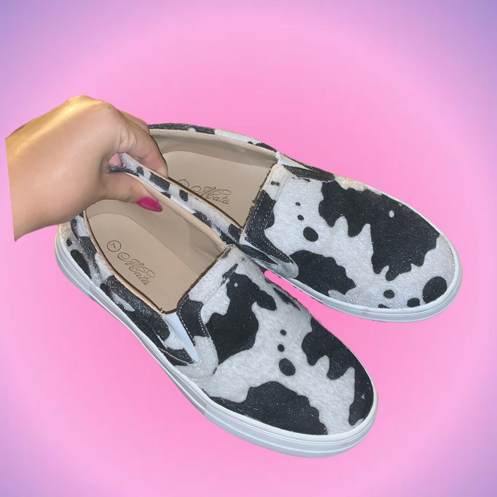 Cow shoe slip ons